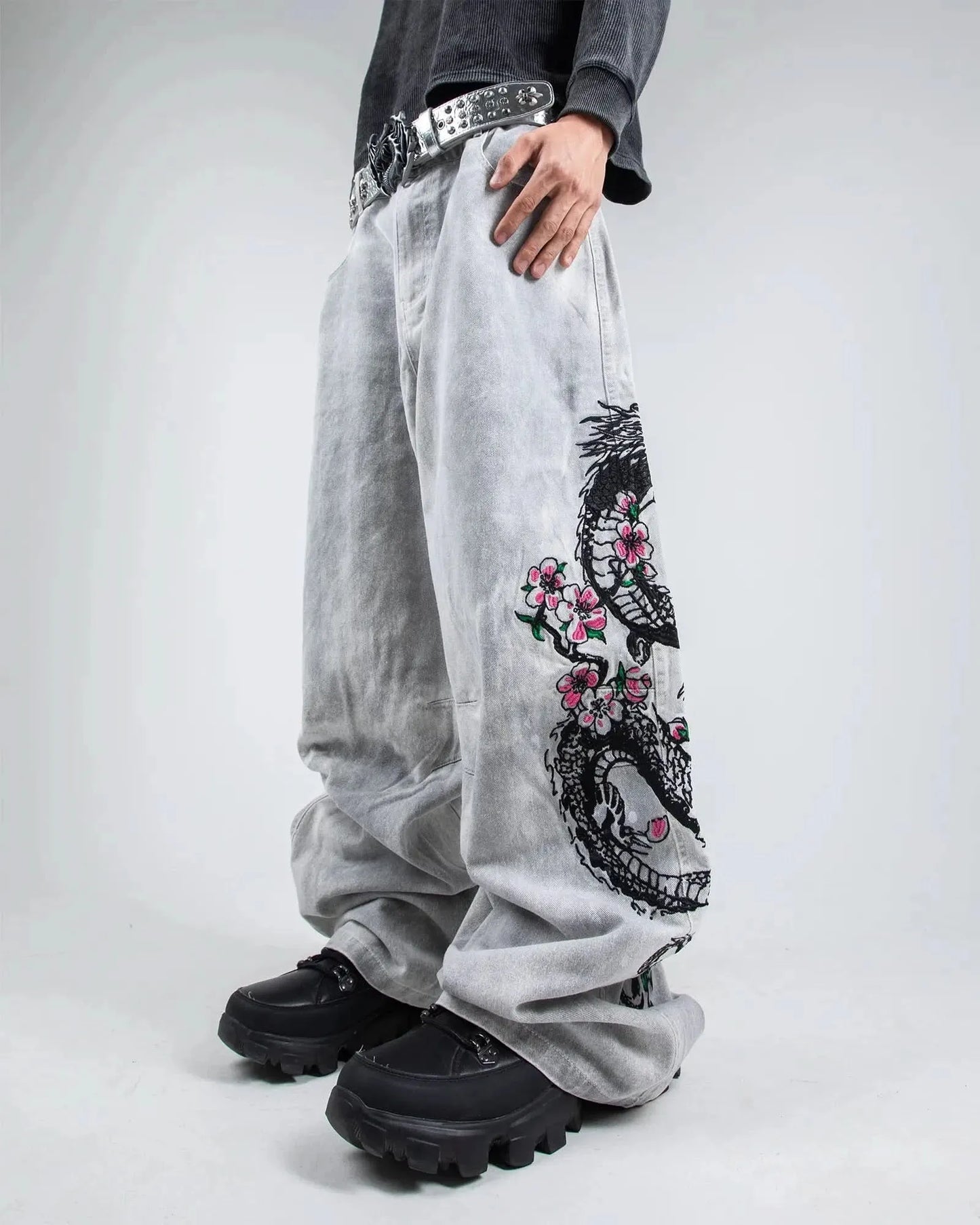Street Samurai Dragon Jeans (white)