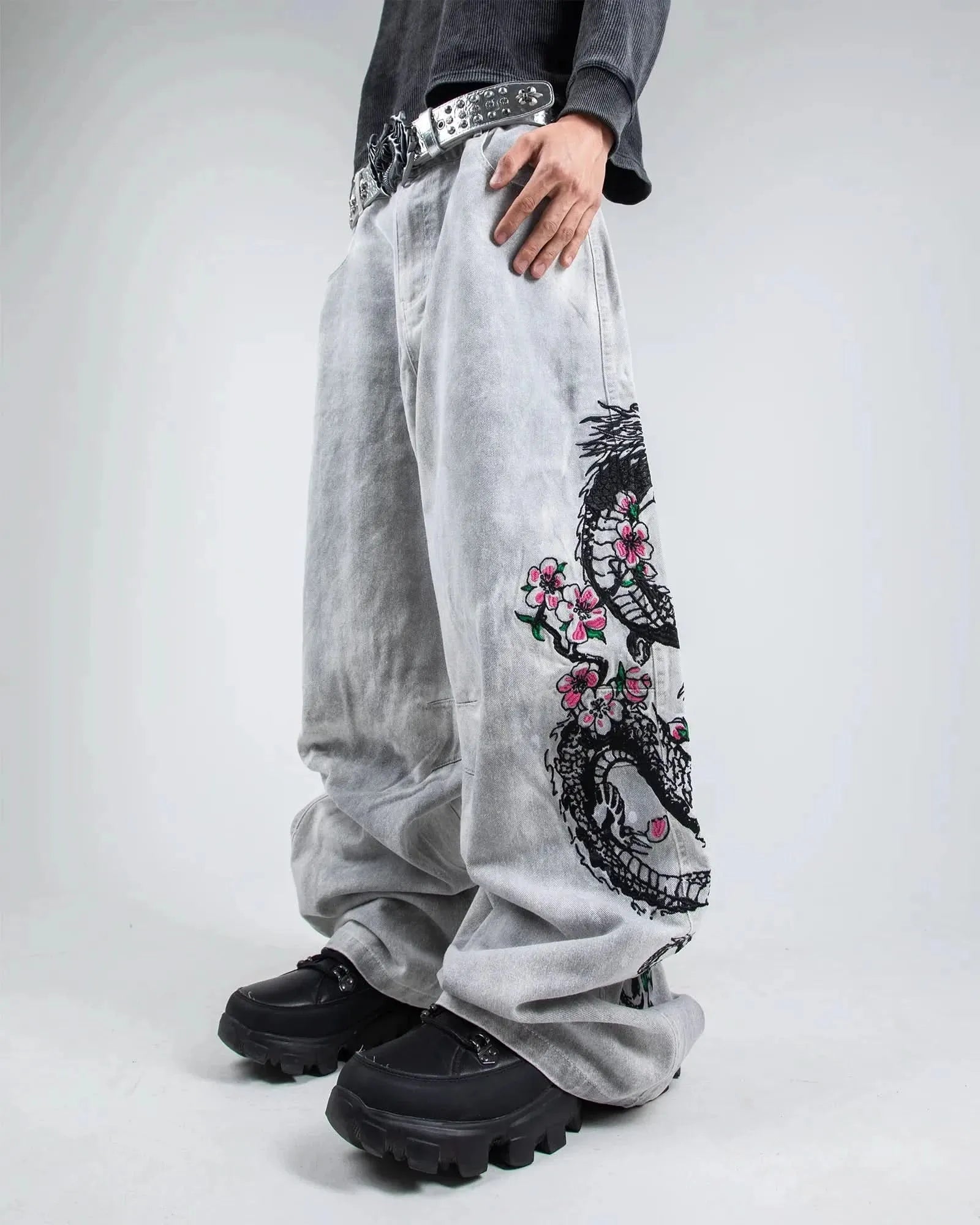Street Samurai Dragon Jeans (white)