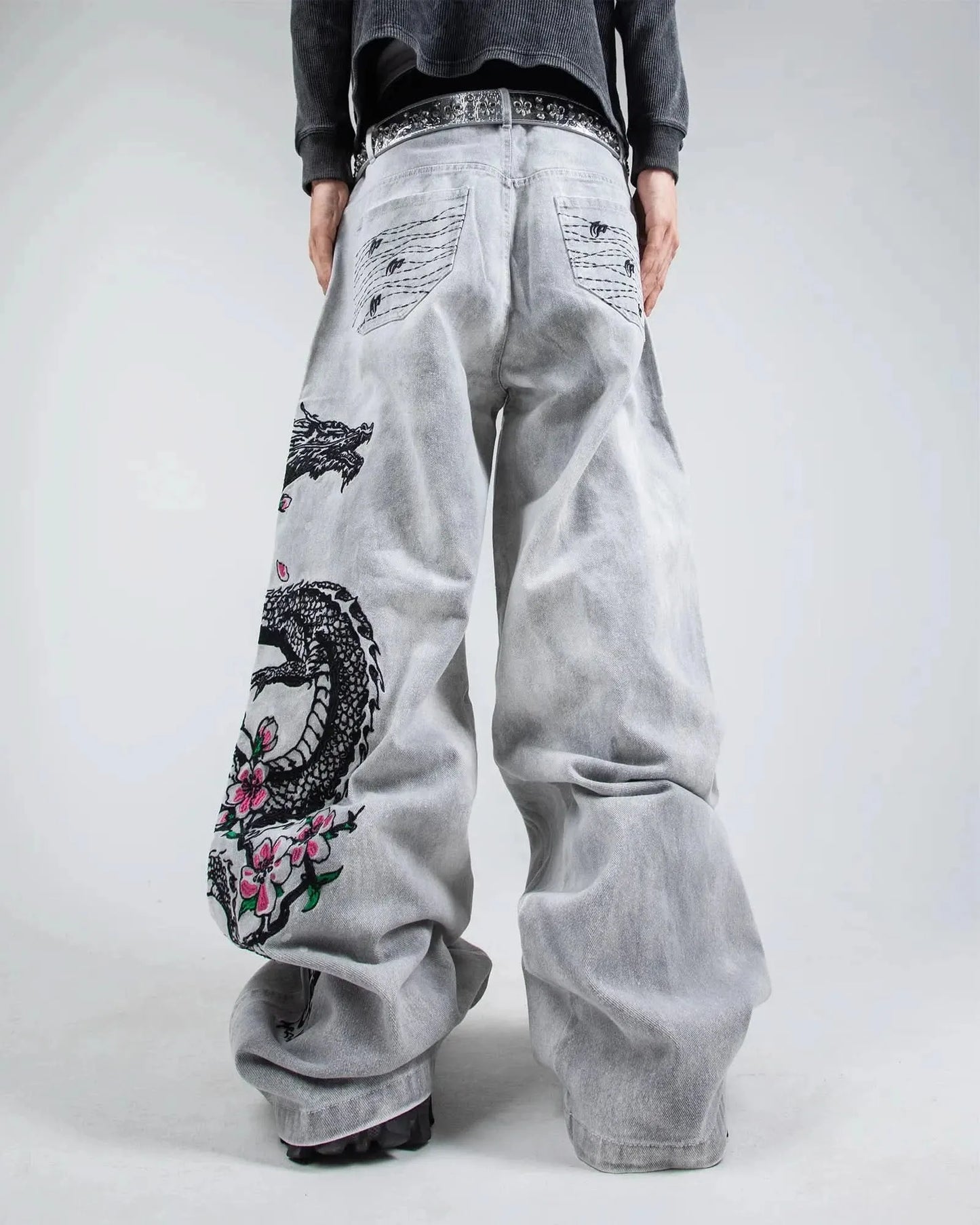 Street Samurai Dragon Jeans (white)