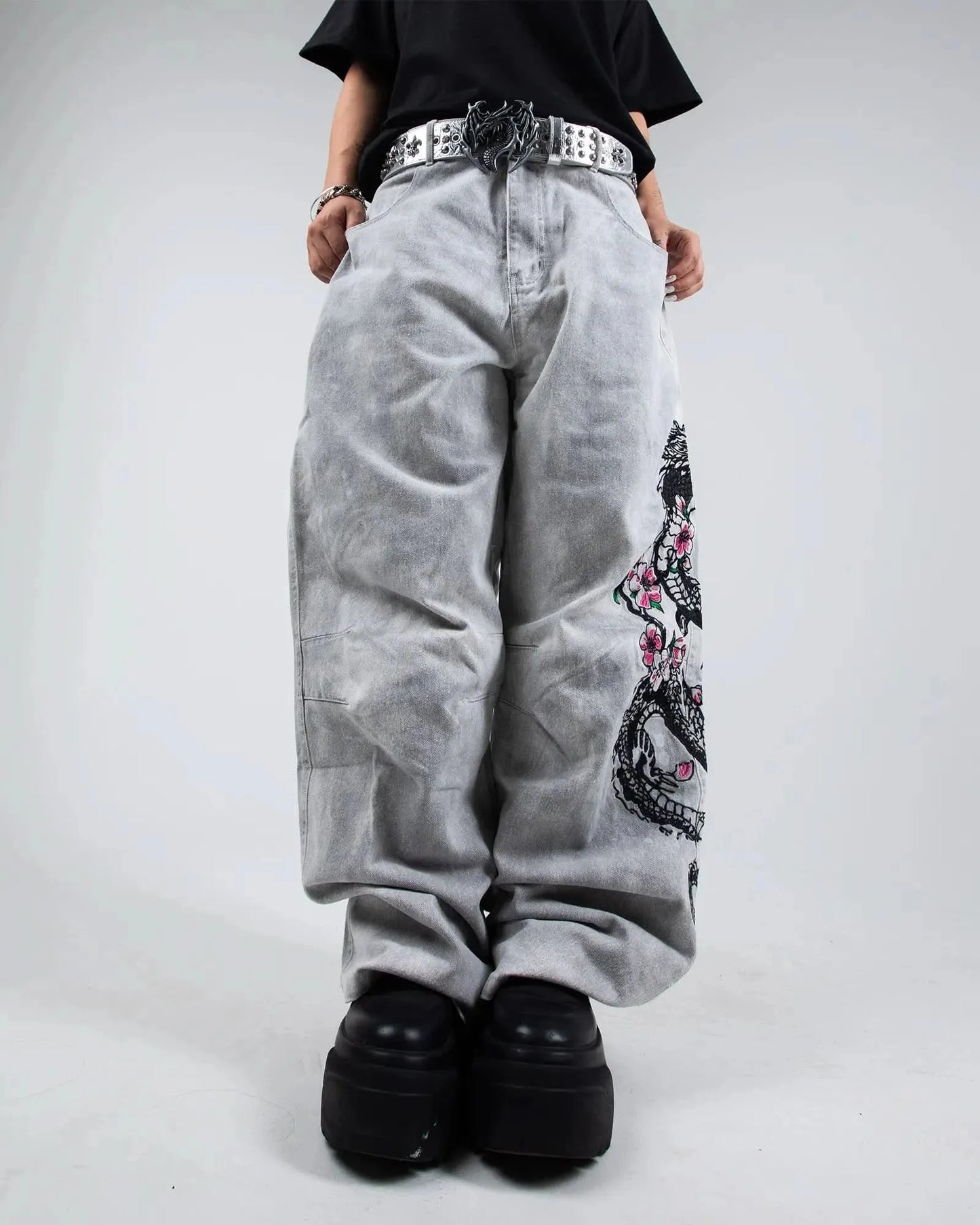 Street Samurai Dragon Jeans (white)